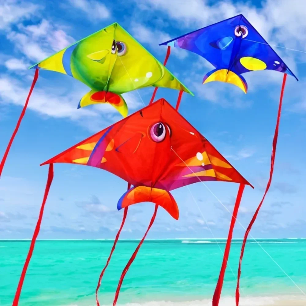 Animal de peixe dos desenhos animados pipa para crianças e adultos fácil de voar pipa de praia com alça de corda para iniciantes adolescentes brinquedo esportivo ao ar livre