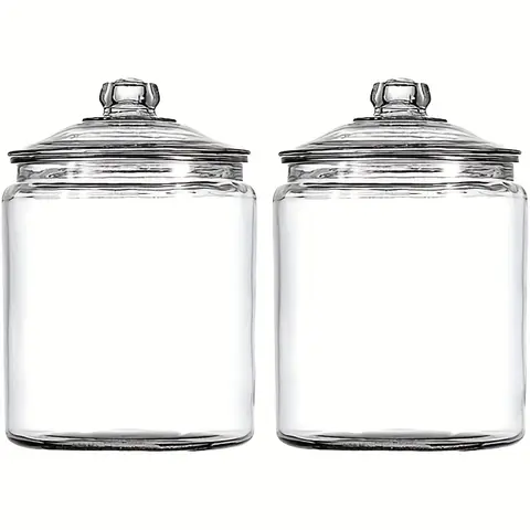 1.5-Gallon Glass Jars with Lids - 2-Pack Large Glass Jars with Airtight Metal Lids - Dishwasher Safe, Wide Mouth Sun Tea Jars, Gallon Mason Jars for Storage, Fermentation And Brewing/ Includes Pen/ Stickers/ Spoon