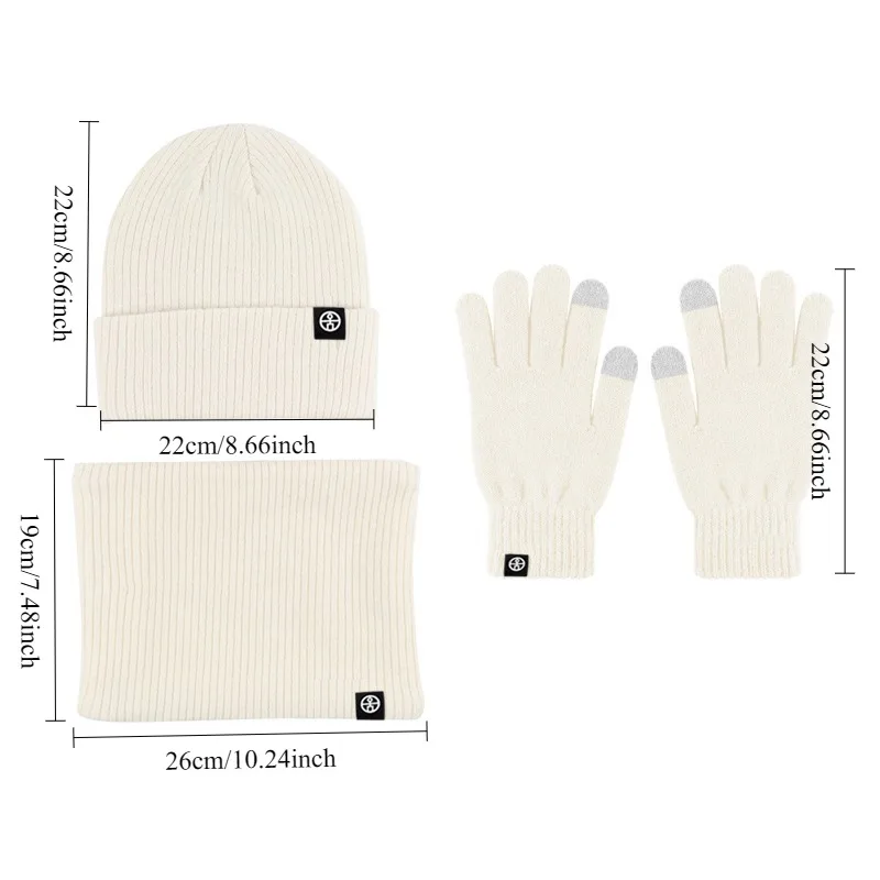 Trendy Winter Unisex Rib Knit Three‑Piece Outfit Fleece‑Reinforced Outdoor Chill‑Resistant Scarf Beanie Glove Kit