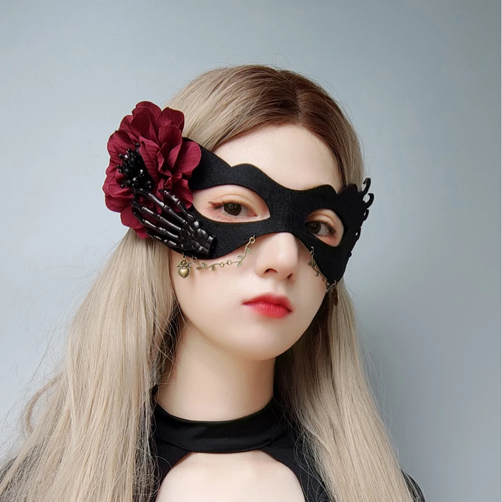 

Exquisite Half Face Skull Design Halloween Costume For Women Adjustable Strap Comfortable Durable Masquerade Party Cosplay Mask