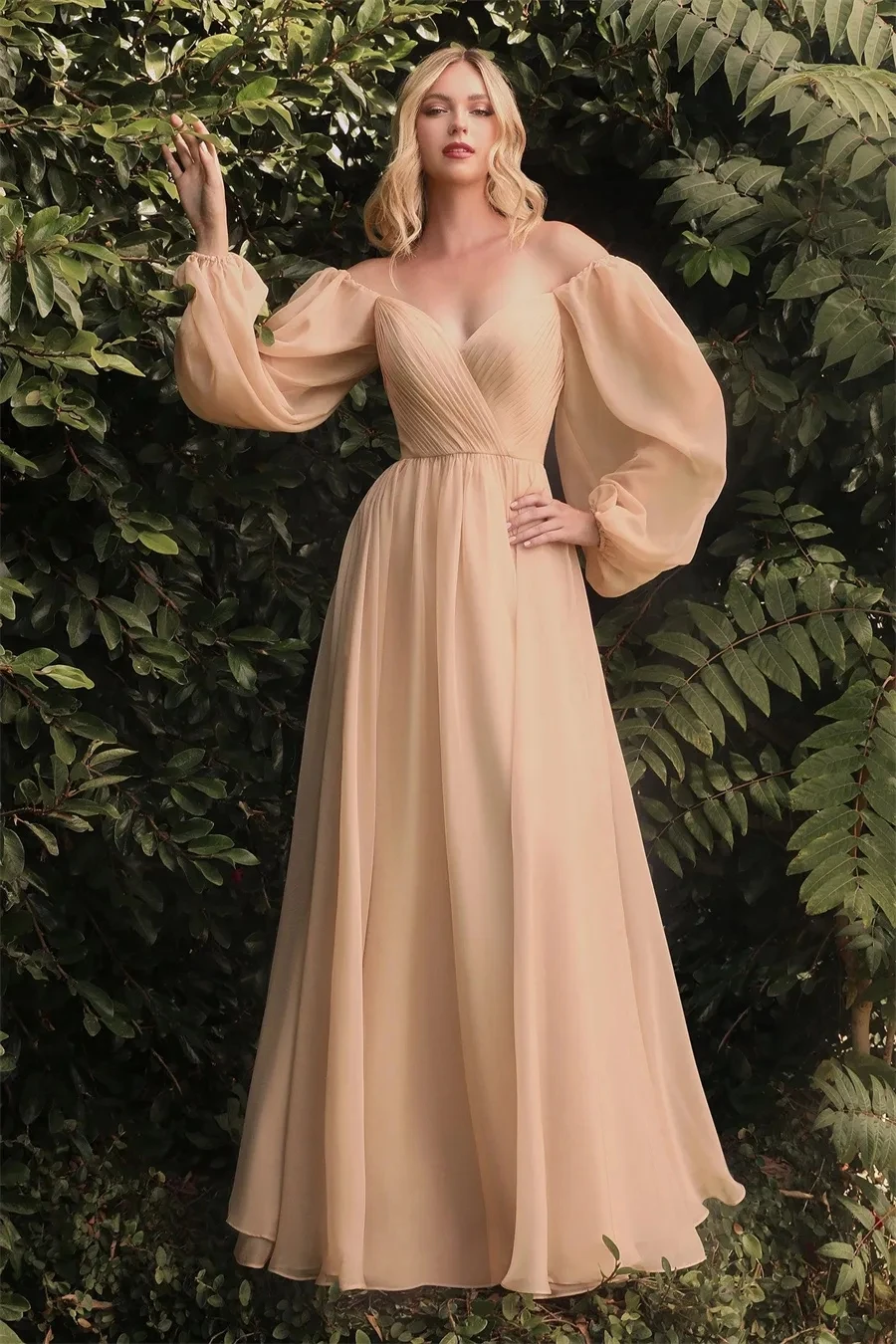 

Simple Chiffon Evening Dresses Sexy Long Sleeve Off The Shoulder Ball Gowns Sweetheart Empire Draped Sweep Train Formal Party