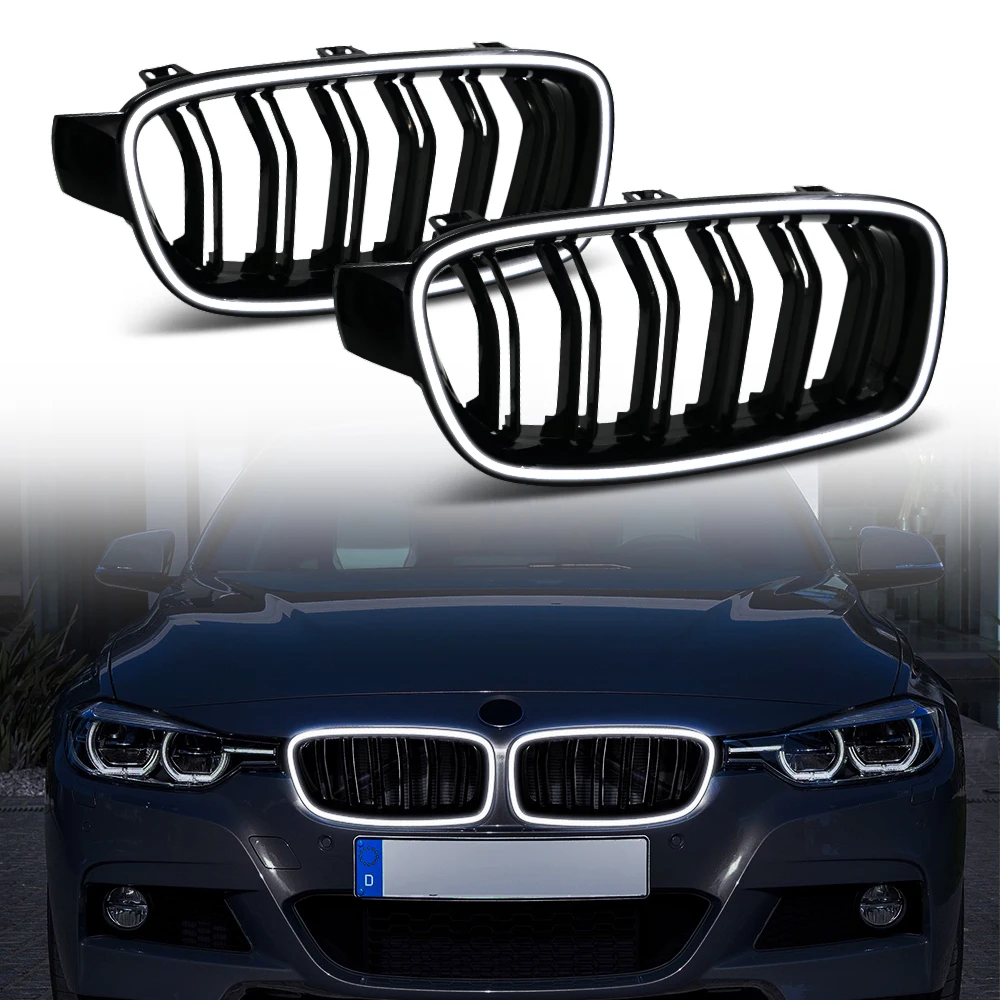 LED net light for BMW 3 Series F30 F35 2013-2018 Luminous center grid modified ring front grille net light