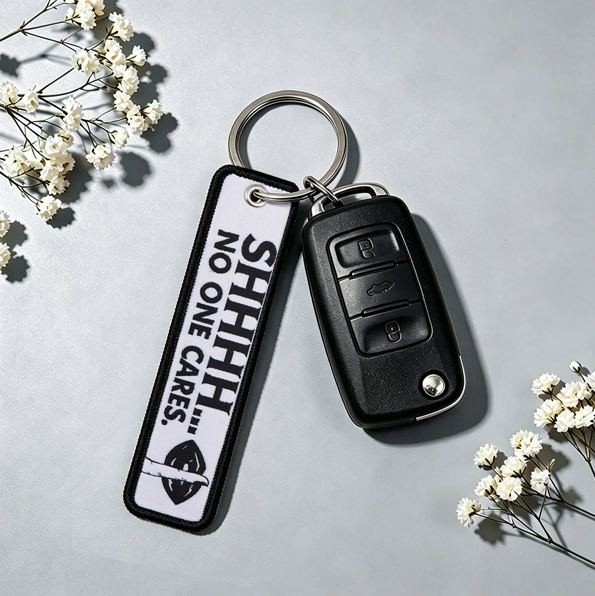 'NO ONE CARES.' Quote Embroidery Keychain Key Tag For Motorcycles Cars Backpack Fashion Keys Accessories Gifts For Friend