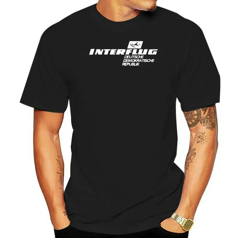 New Men T shirt Fashion  Interflug Vintage Logo German Airline T-Shirt Casual cotton t shirt