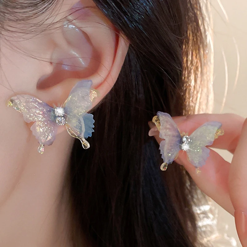 New Colorful Fairy Stereo Butterfly Stud Earrings For Women Cute Hypoallergenic Butterflies Exquisite Advanced Earring Party Je