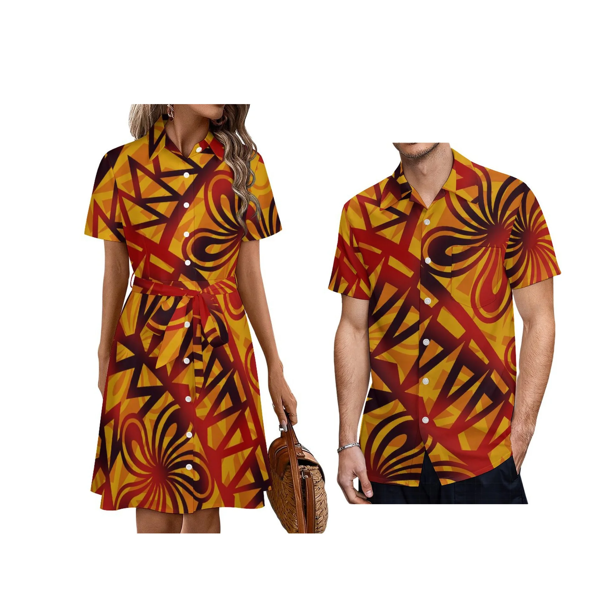 High Quality Wholesale Custom Logo Samoa Polynesian Tribal Button Shirts Dress Summer Ladies Maxi Long Beach Prom Dress