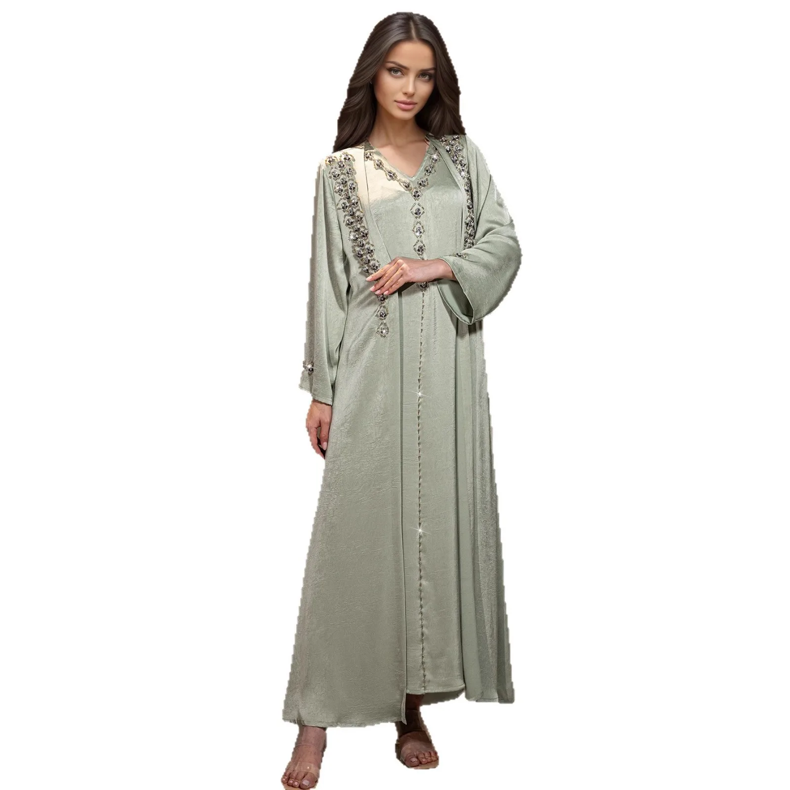 Winter Wear Casual Style Set with Rhinestone Embellishment Sequin Detailing Dress for Women