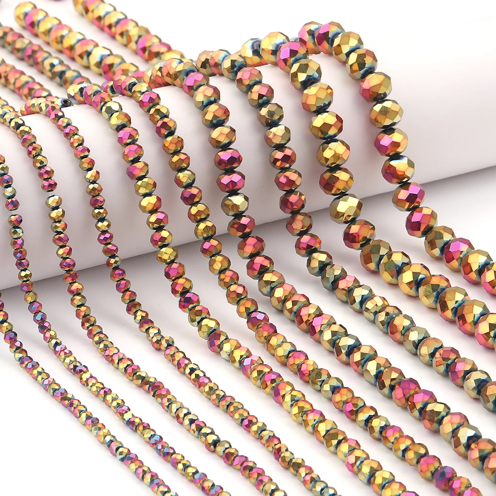 1 Strand Red AB Plated Faceted Crystal Glass Beads Abacus Flat Spacer Beads For DIY Bracelet Necklace Jewelry Making Supplies