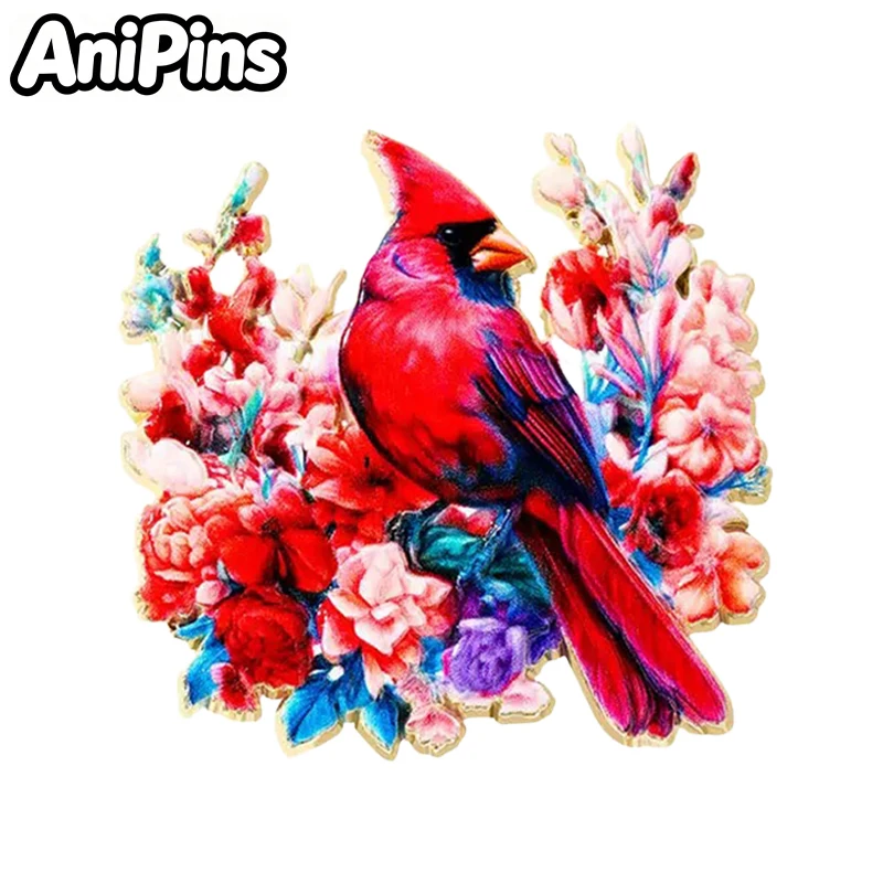 Lovely Red Flower Bird Pin 2-design Metal Enamel Pretty Animal Badge Brooch Lapel Pins Gifts
