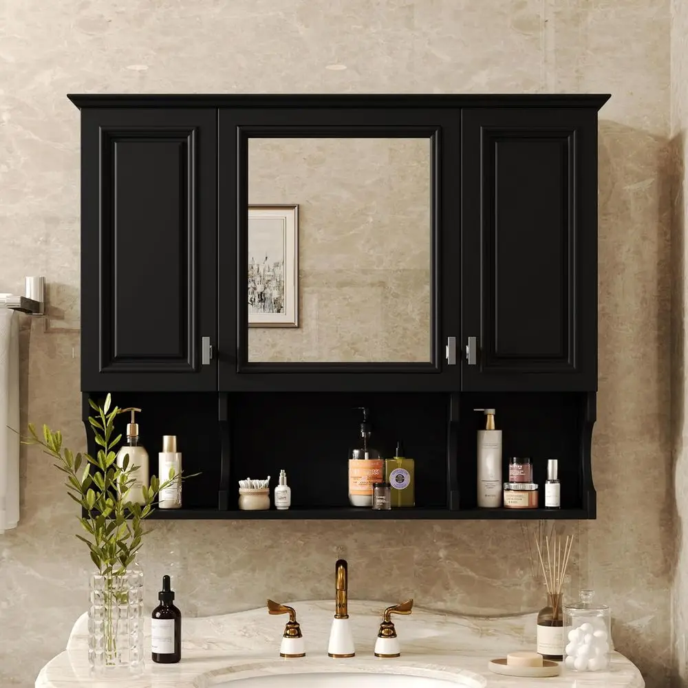Bathroom Wall Cabinet with Mirror, Wall Mounted Medicine Cabinet with Adjustable Shelves and Open Spaces, 35" x 28" Mirrored Doo view 2