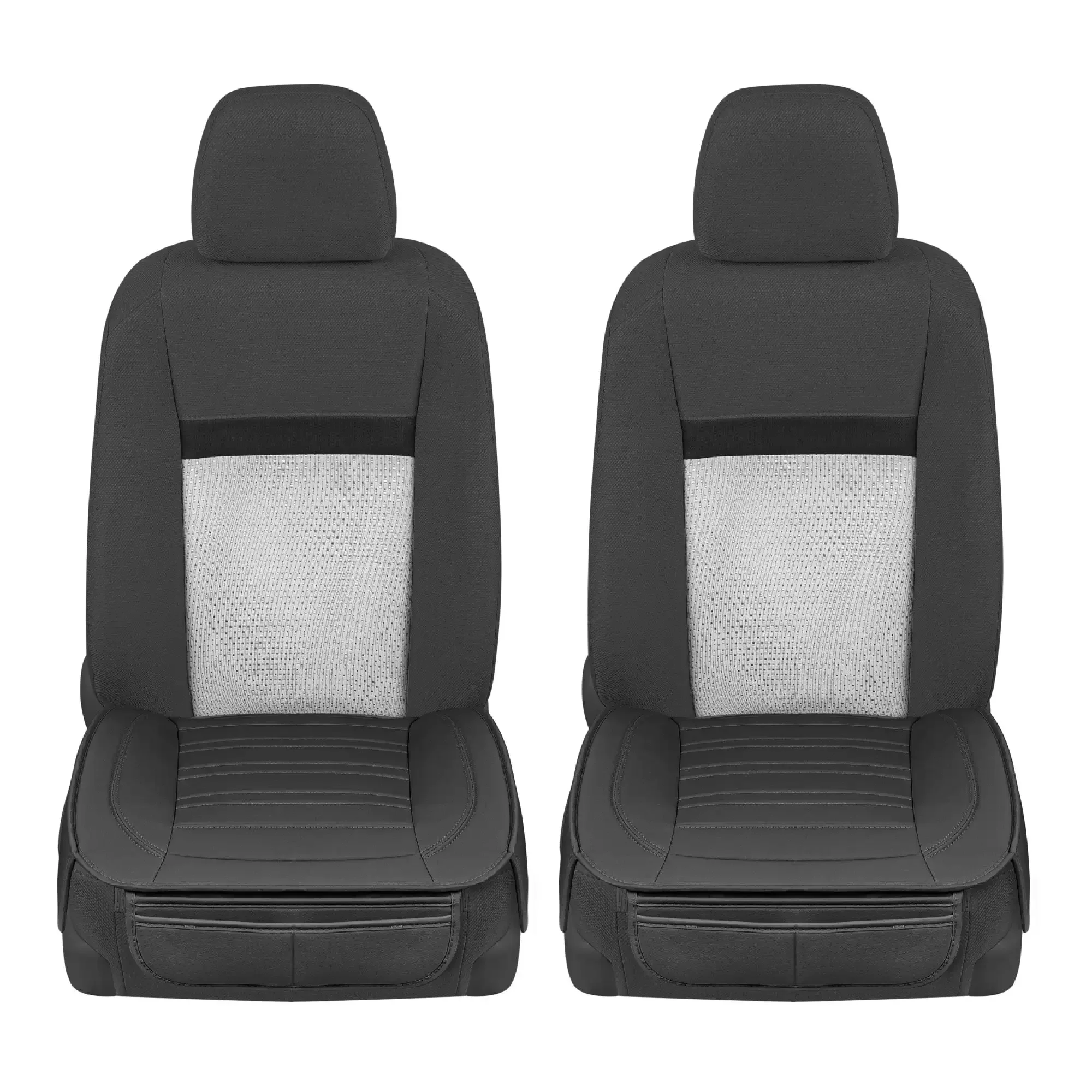 

Black faux leather front seat covers for trucks and SUVs, two-pack of padded car seat protectors.