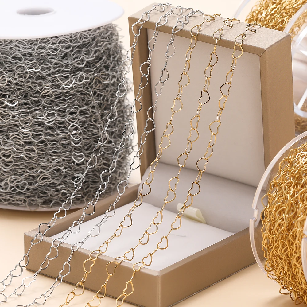

1m/39.37in Stainless Steel Hollow Peach Heart Chain Golden Chains for DIY Bracelet Necklace Waist Chain Jewelry Making Supplies