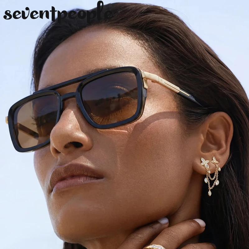 

Oversized Square Polarized Sunglasses Women 2026 Retro Luxury Designer Double Bridge Black Gold Frame Driving Shades Eyewear