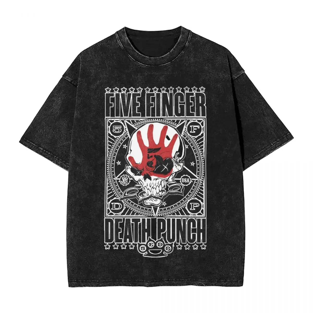 Five Finger Death Punch 5FDP T Shirt Hip Hop Washed Cotton T-Shirts Vintage for Men Women Tops Streetwear Printed Tee Shirt