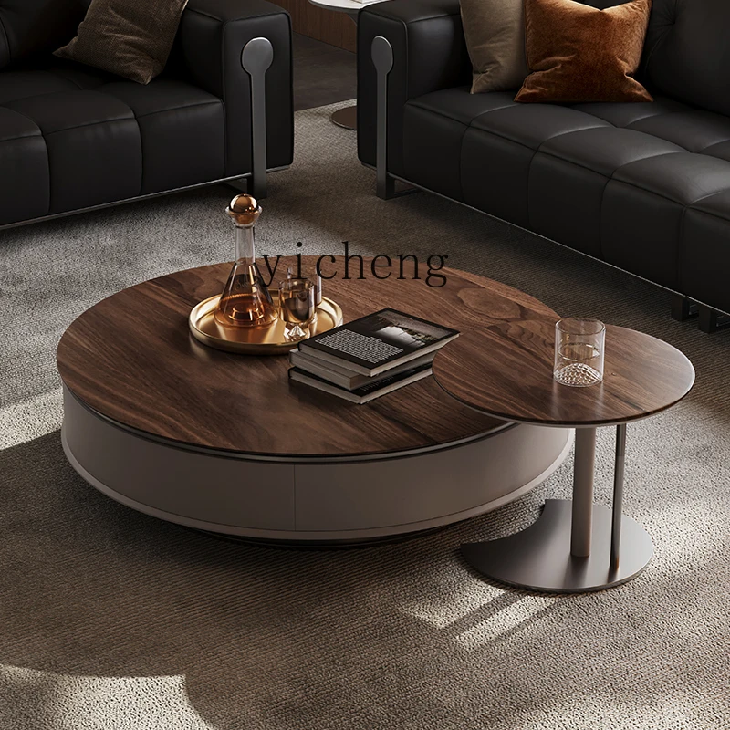 XL solid wood coffee table round living room walnut light luxury high-end coffee table combination