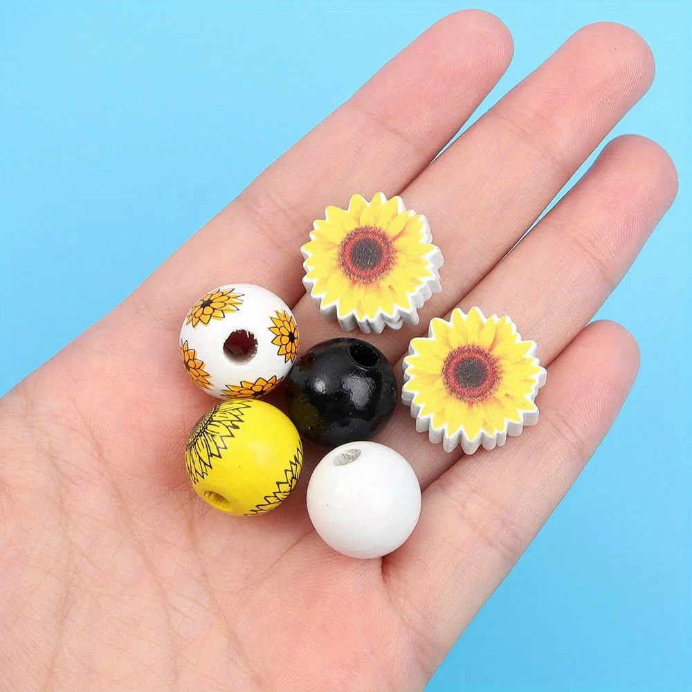 9/18/36pcs Yellow Black and White Sunflower and Daisy Shapes Wooden Beads,can DIY Bracelet,keychain,gift Decoration Accessories
