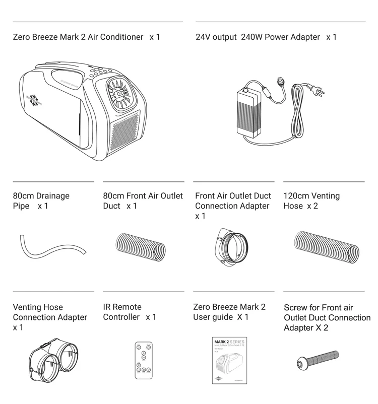 Zero Breeze 260W Life-long Maintenance Free 24V Mini Refrigeration Compressor Portable Air Conditioner