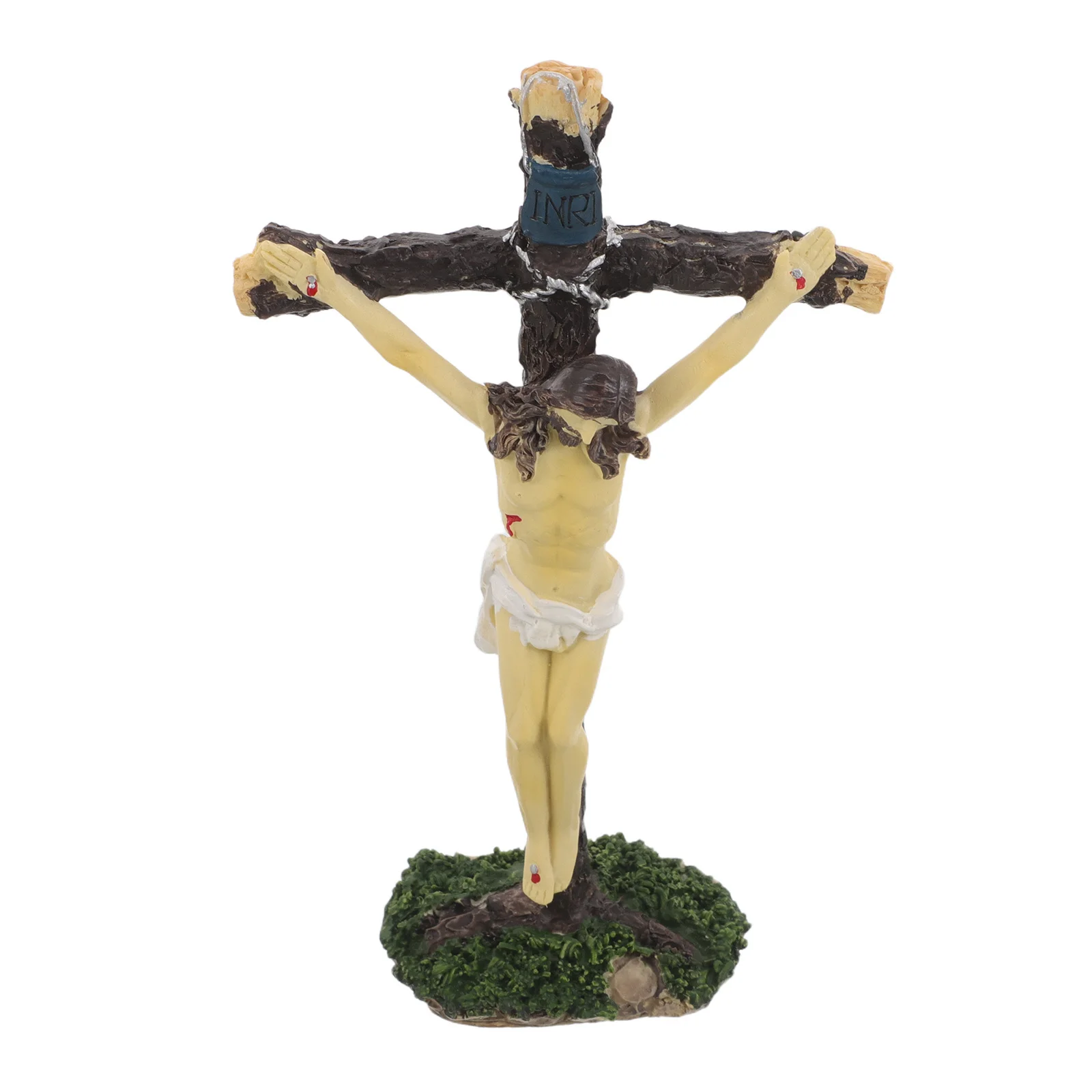 

Resin Standing Jesus Cross Sculpture: Beautifully Crafted Tabletop Decoration with Natural Moss Base for Home Church Wall Decor