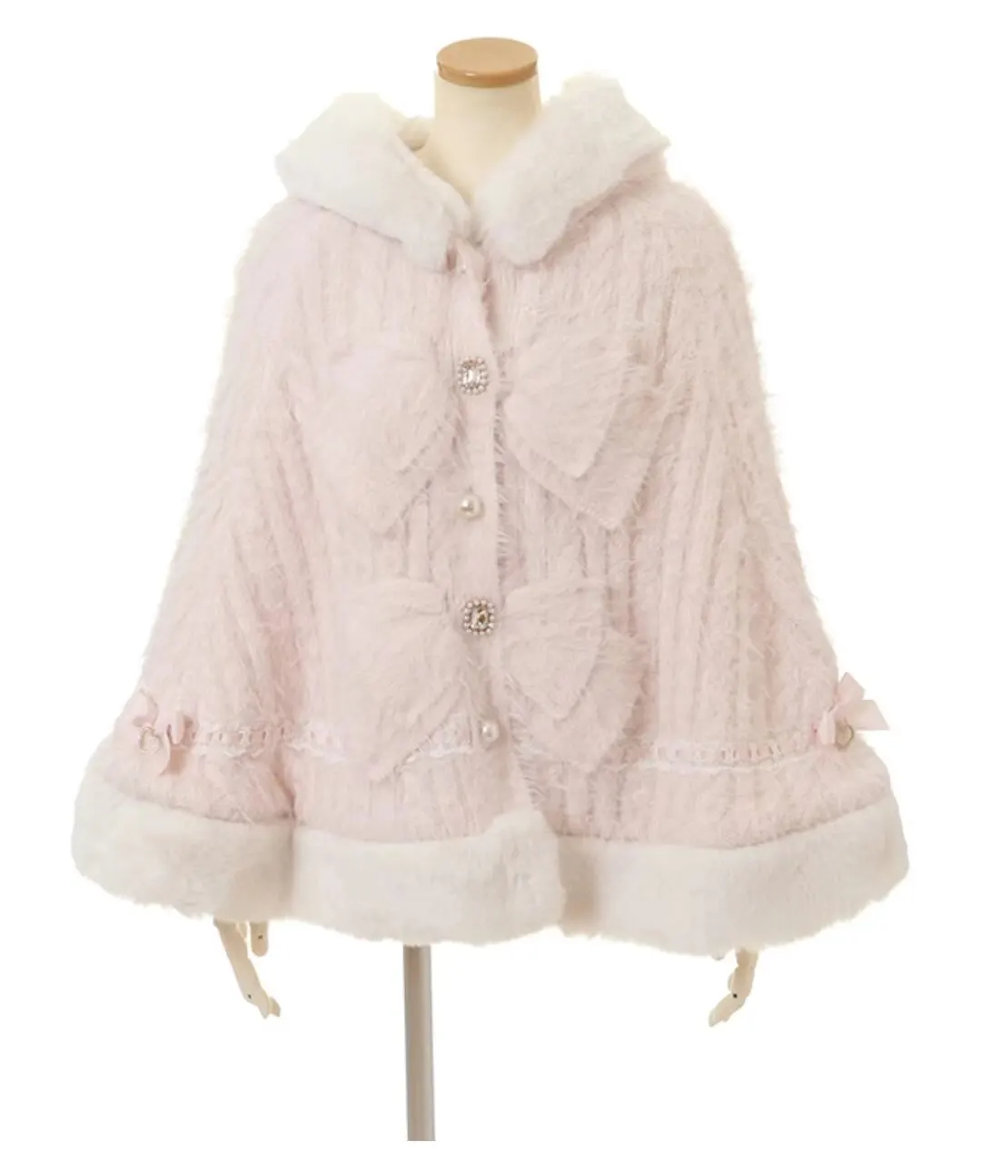 Thick Sweet Pearl Button Hooded Knitted Sweater Cape Jacket Japanese Mine Sweet Fall Winter New Sweater Cardigan Women