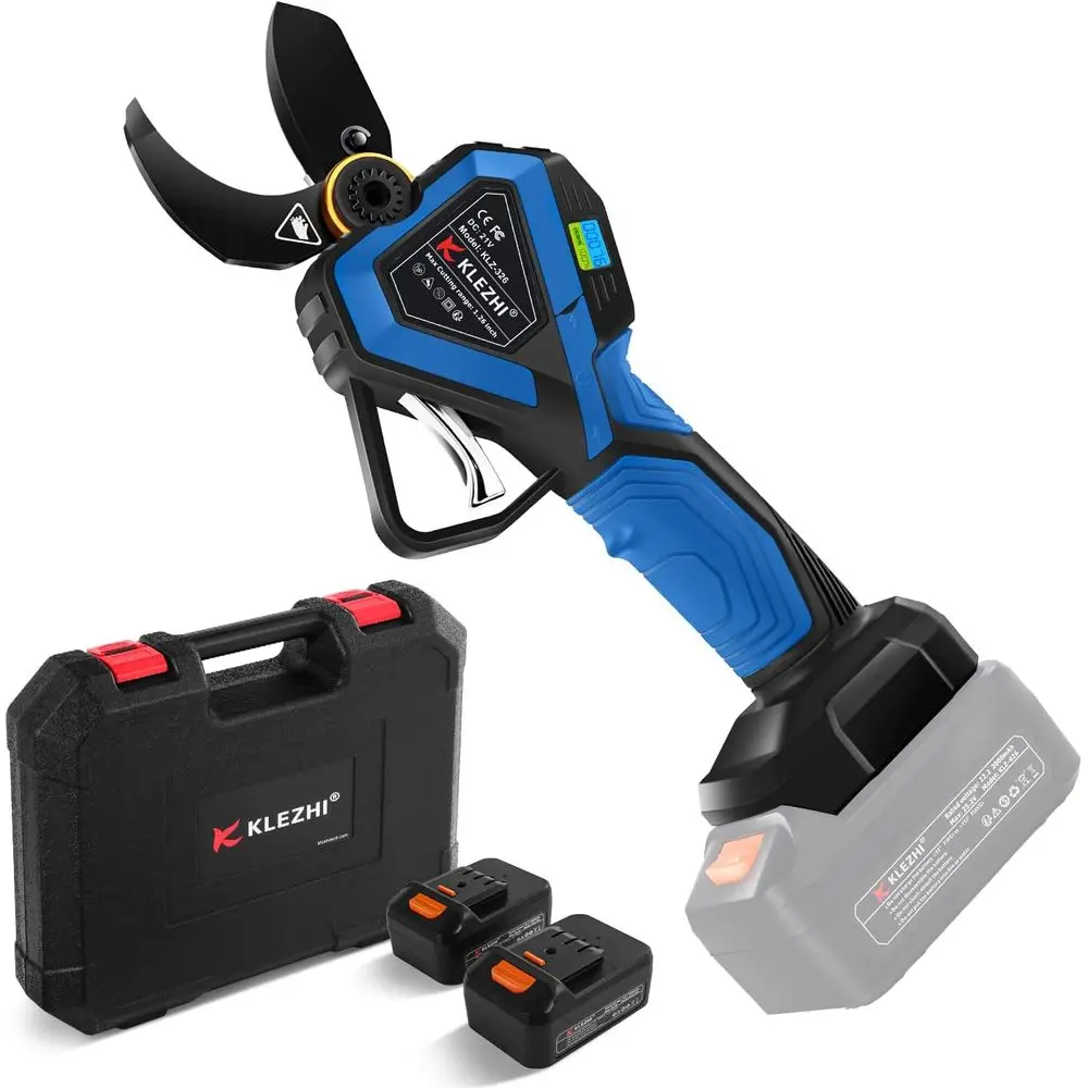 Tesouras de poda elétricas sem fio com display LED colorido, capacidade de corte de 32 mm / 1,26 polegadas, bateria recarregável de lítio 2 x 2 Ah