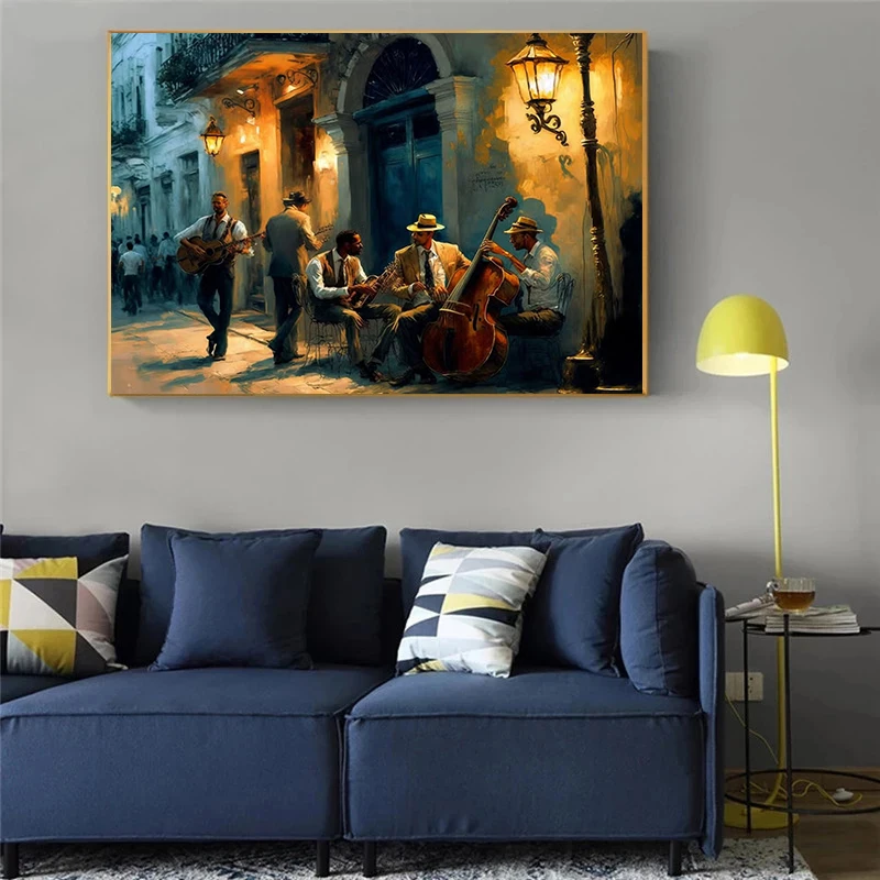 Music Jazz Saxophone Violin Cello Guitar Piano Vintage Art Posters Canvas Oil Painting Wall Prints Pictures for Room Home Decor
