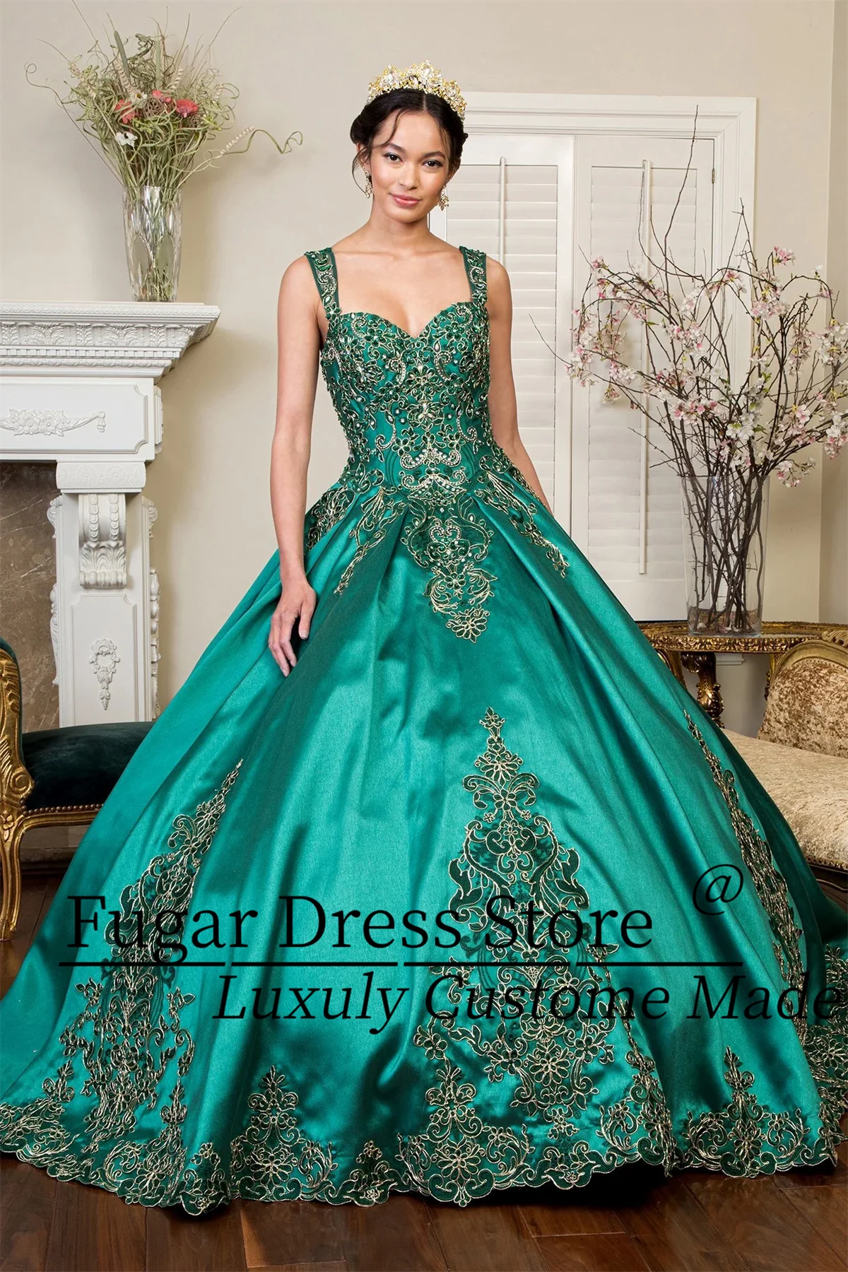 Green Satin Quincea…