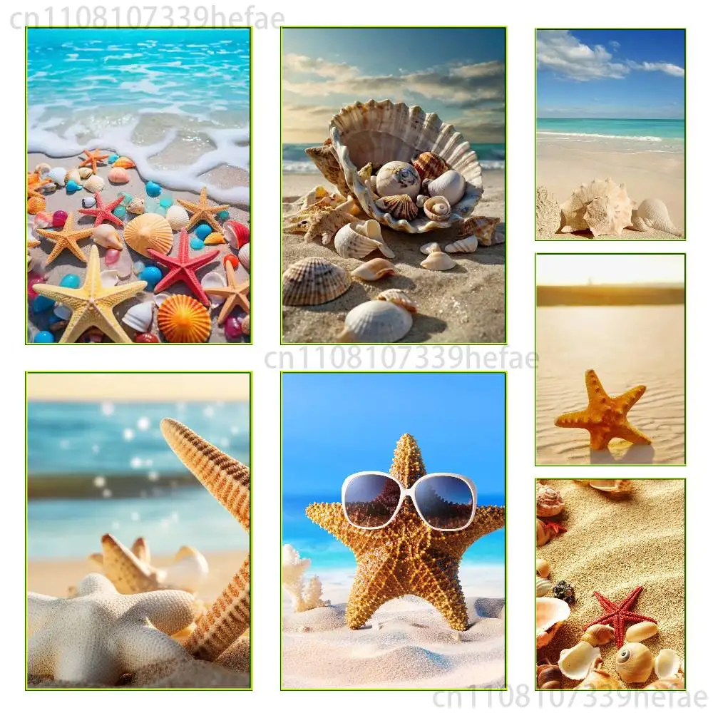 

Shells Beach Starfish Poster Self-adhesive Art Waterproof Paper Sticker Coffee House Bar Room Wall Decor
