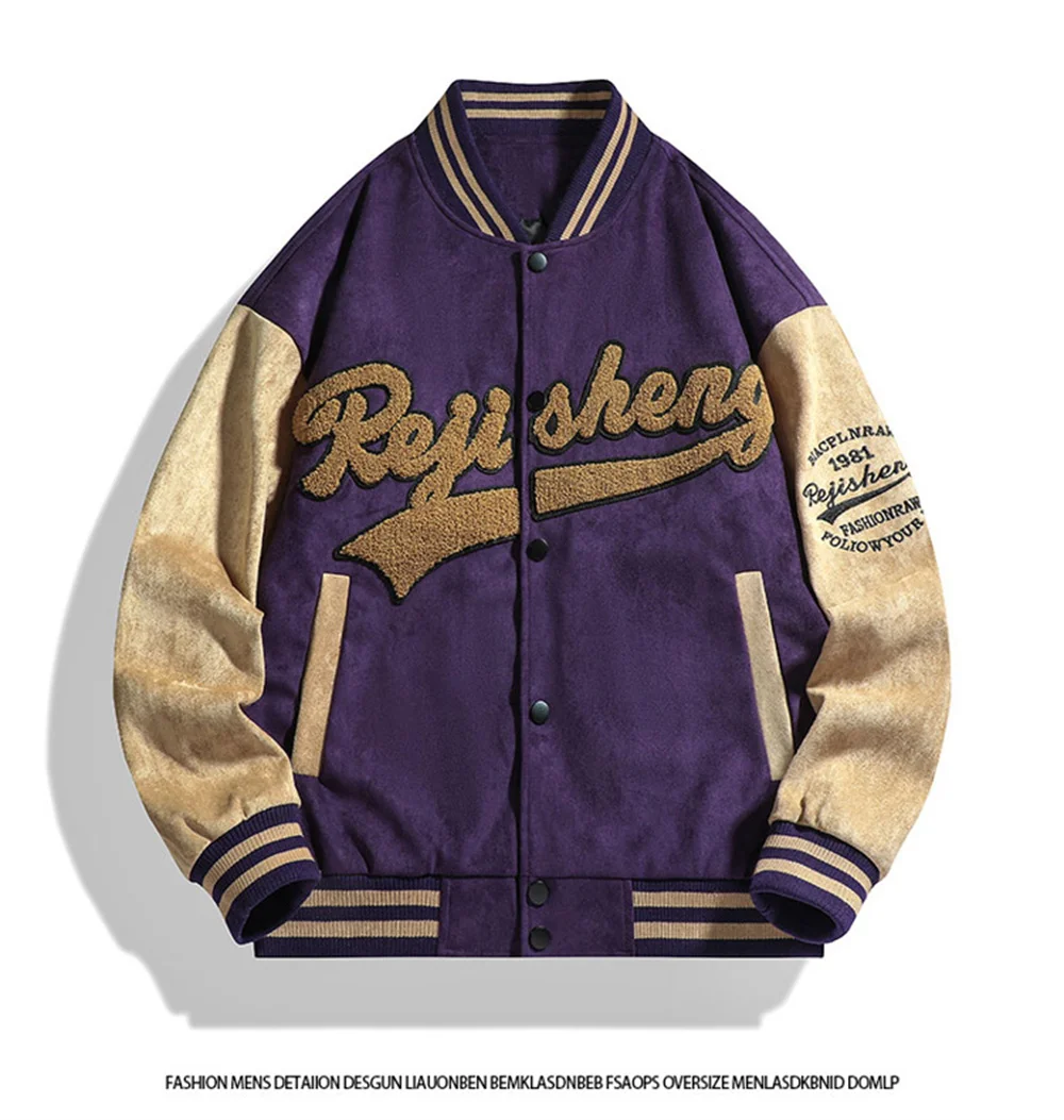 

Уличная замшевая бейсбольная куртка для мужчин, американский модный бренд, бейсбольный трикотаж, модная куртка-бомбер, мужские куртки с вышивкой
