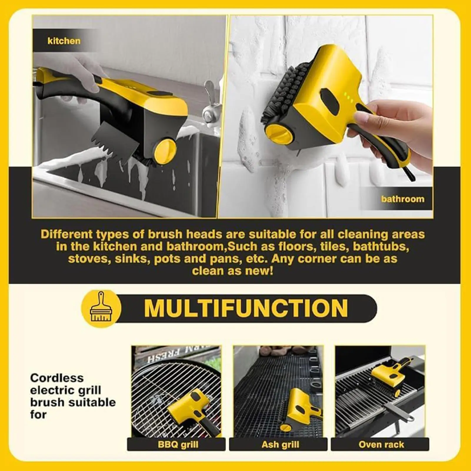 

Wireless Electric Grill Brush With Replaceable Brush Heads for Outdoor Rotating Roller Cleaning Tool 350 Rpm for Barbecue Grates