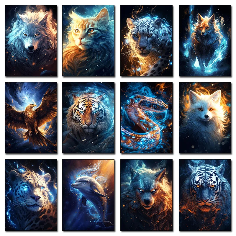 Cosmic Celestial Animals Poster Eagle Snake White Fox Whale Canvas printing For Home Living Room Wall decor frameless paintin