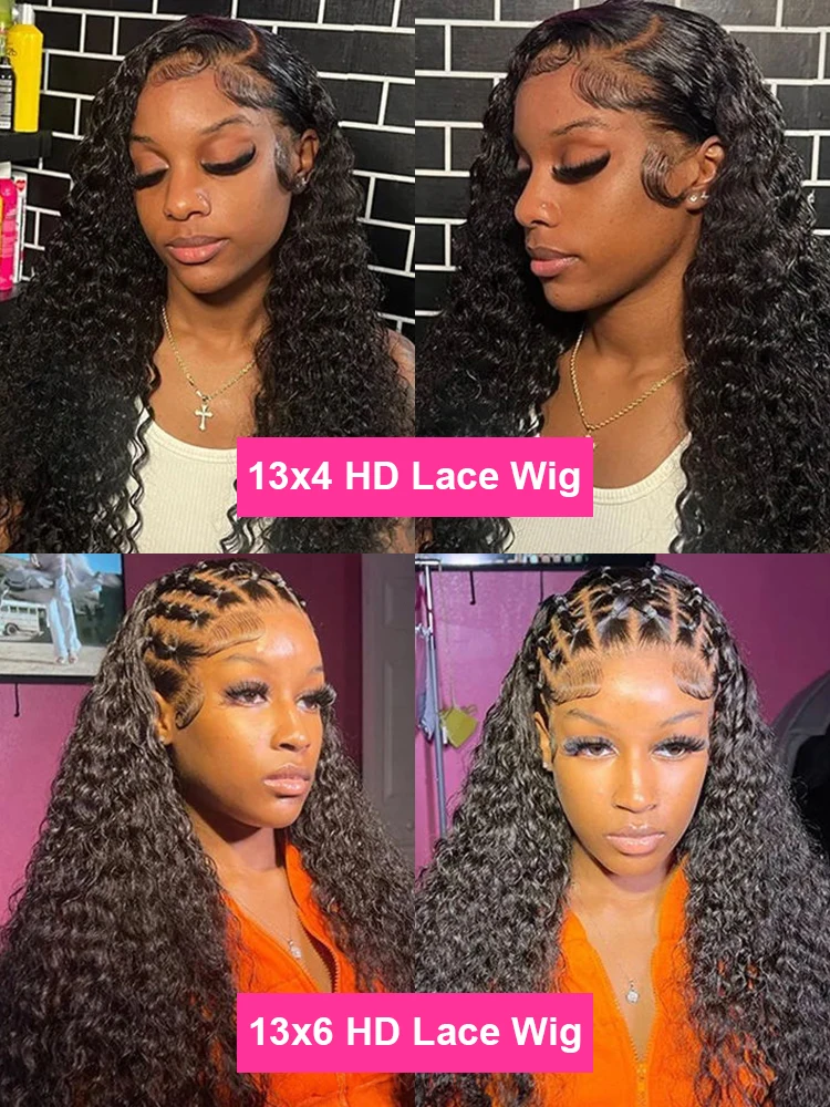 250% High Density 40 46inch Curly Wigs Raw Human Hair 13x4 13x6 HD Lace Frontal Wigs Human Hair Deep Wave Frontal Wigs on Clearance Sale Cheap Wig Pre Plucked with Baby Hair Original Vietnamese Wigs W image 6