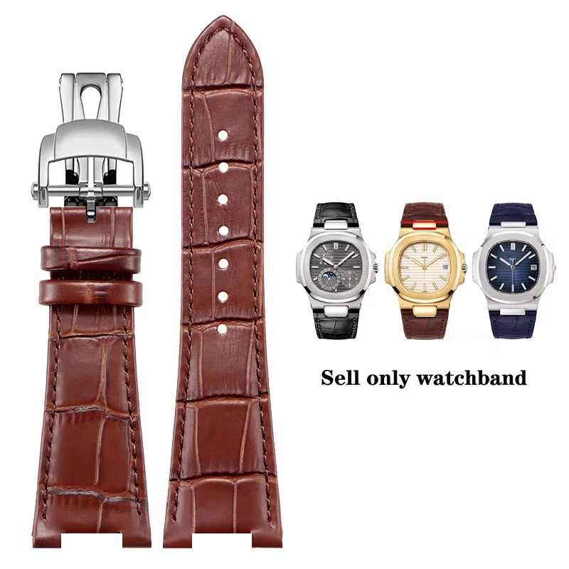 Delicate Cow Leather Watch Strap for Patek Philippe Nautilus Series PP5711 5712G Special Notch 25mm Watch Strap Pin Buckle