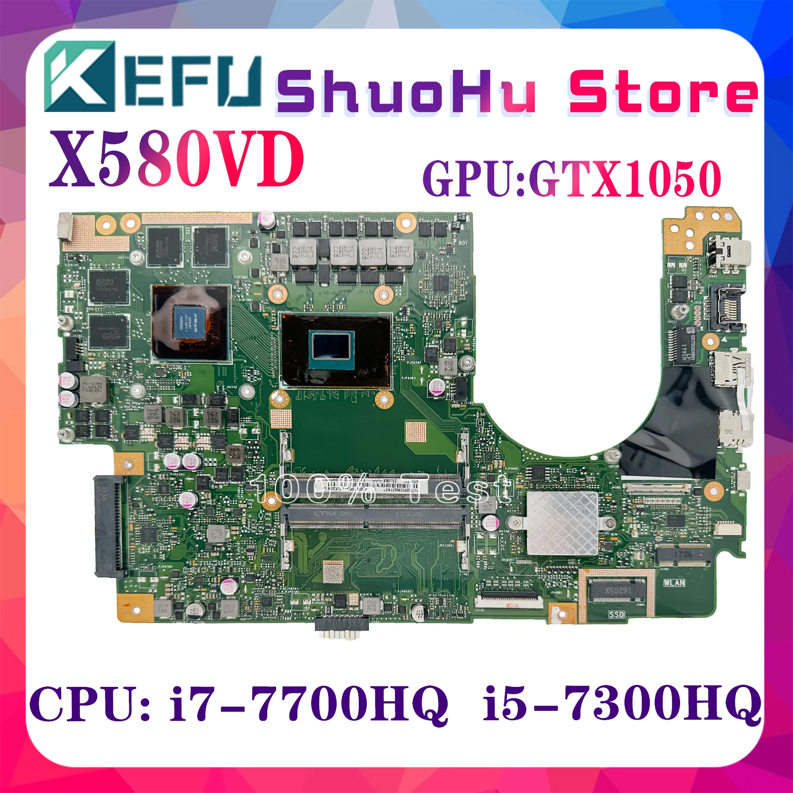 KEFU X580VD Laptop Motherboard  For ASUS NX580VD X580VN X580V Mainboard With I5-7300HQ I7-7700HQ CPU  GTX1050 MX150 100% Test OK