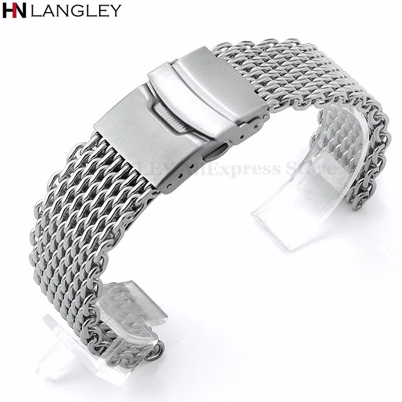 18mm 20mm 22mm Mesh Solid Stainless Steel Watchbands for Seiko Diving Metal Adjustable Strap for Huawei Watch Gt2/Gt3/4 Bracelet