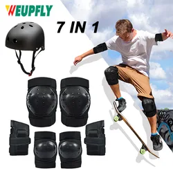 7Pcs/Set Kids/ Adult Helmet and Pads Set Adjustable Knee Pads Elbow Pads Wrist Guards for Scooter Skateboard Roller Skating