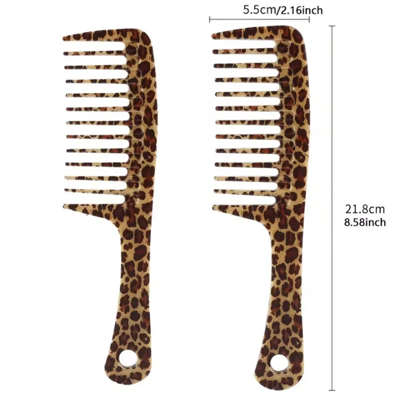 Retro Leopard Zebra Pattern Wide Tooth Styling Comb Hair Detangling Comb Anti-static Smooth Hairdressing Tool for Wet Curly Hair