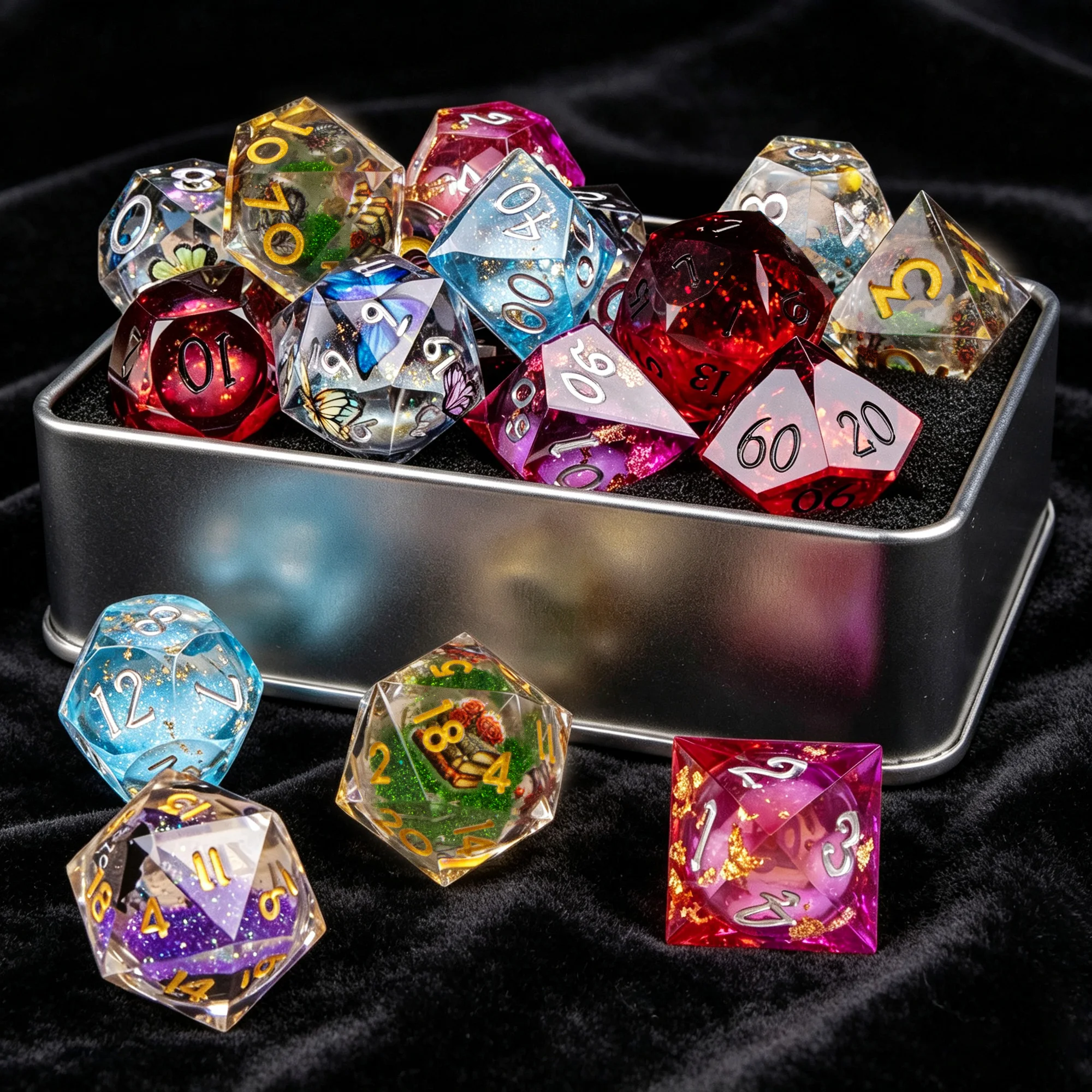 Mystery Random 7Pcs DND Dice Set, Metal Resin Liquid Core Polyhedral Dice for TRPG Tabletop Game