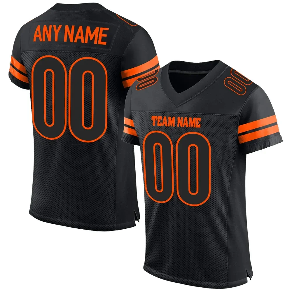 Black Orange Colors Polyester Customized Football Jersey for Men Football Short Sleeves Athletic Tee Shirts