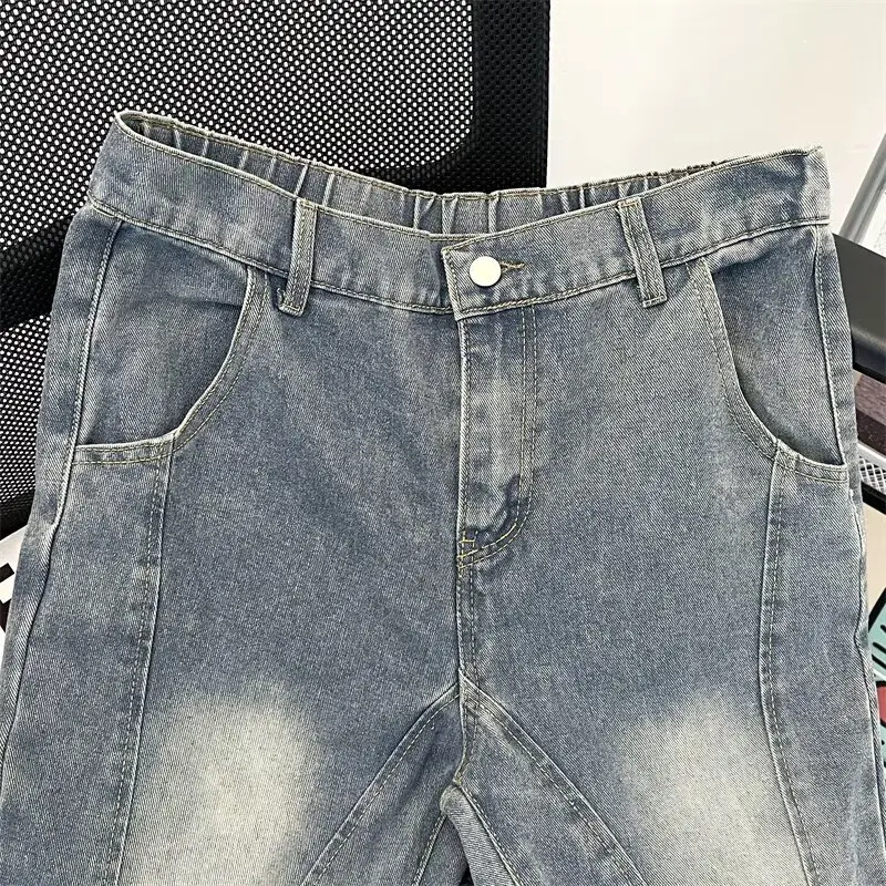 الرجال الربيع النمط الأمريكي خمر فضفاض عادية تنوعا تقسم الدينيم بنطال ذو قصة أرجل واسعة 2025 جديد غسلها أسود مستقيم الساق الجينز #4