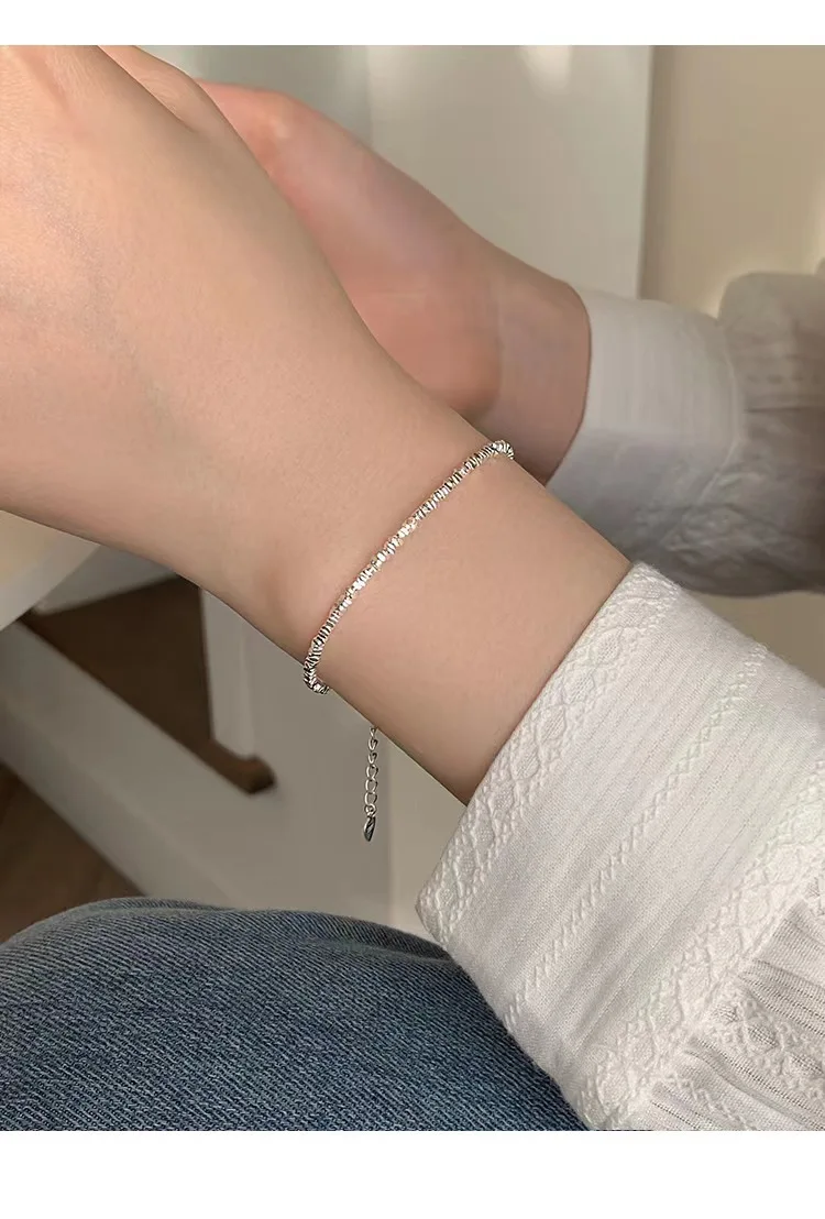 925 Sterling Silver Chain Link Bracelet Fashion Broken Silver Composed Of Different Particle Shapes Jewelry Women Gift