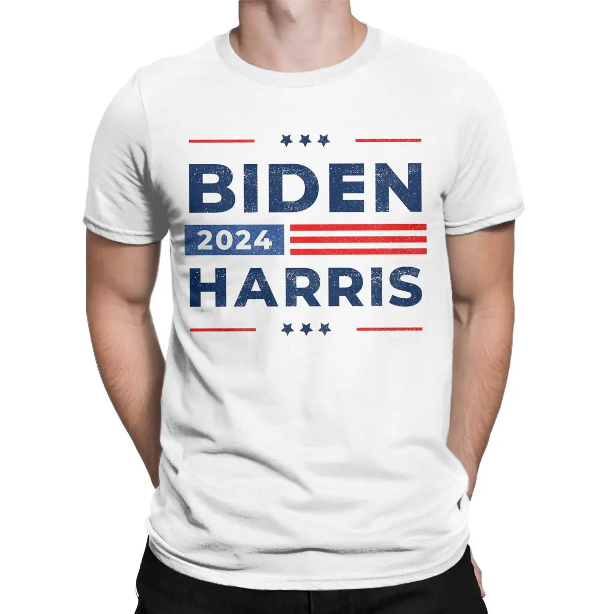 Men T-Shirt Biden Harris 2024 President USA Flag Novelty Cotton Tee Shirt Short Sleeve Joe Kamala T Shirts Crewneck Tops New