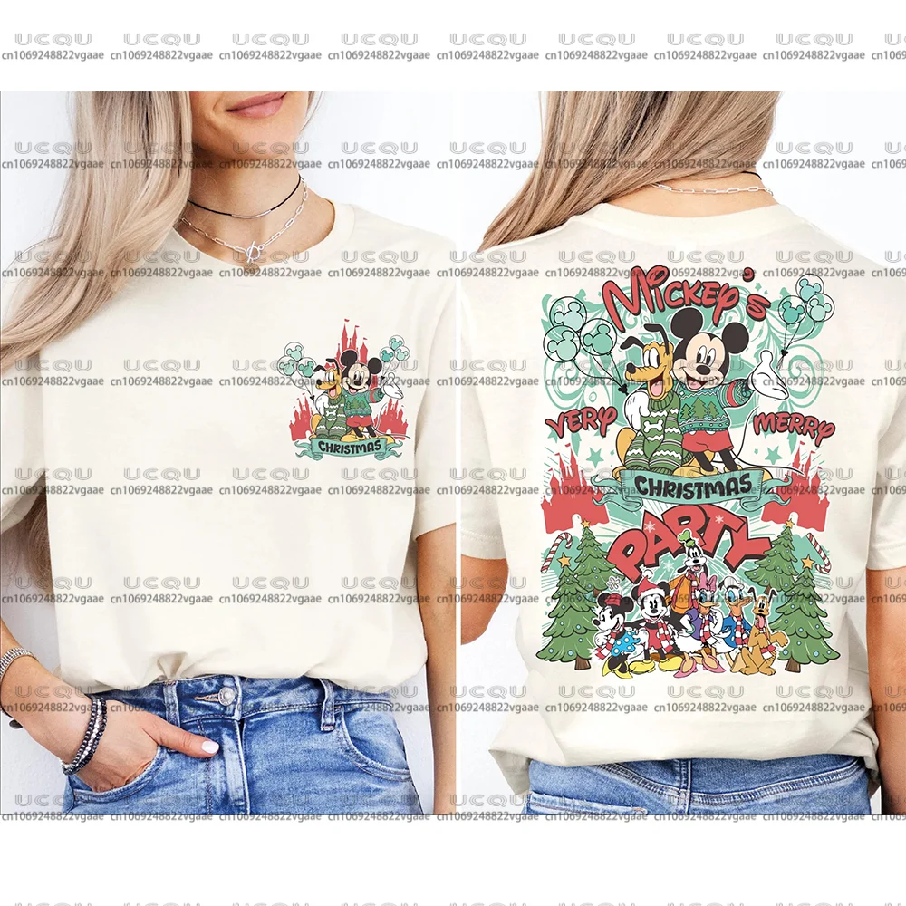 Disney Mickey Friends Xmas Girl Lovers T Shirt Holiday Sweatshirt Gift Y2k Top Cotton Disneyland Christmas Family Party Trip Tee