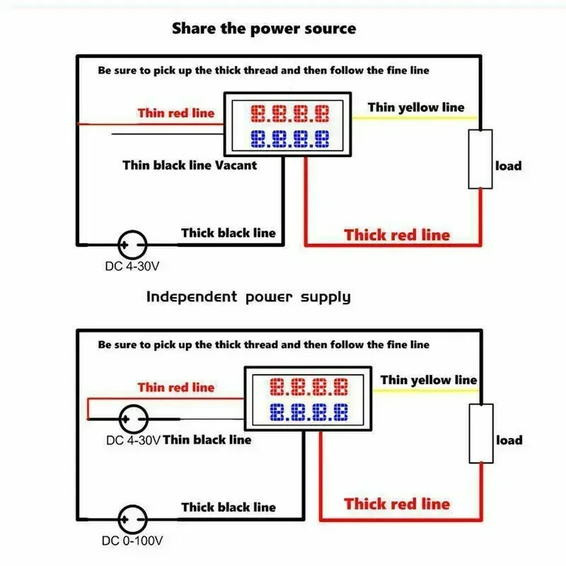 W/Connecting Line Power Meter Voltmeter Ammeter 100% Brand New 3 Digit DC 100V 10A Digital Dual LED High Quality