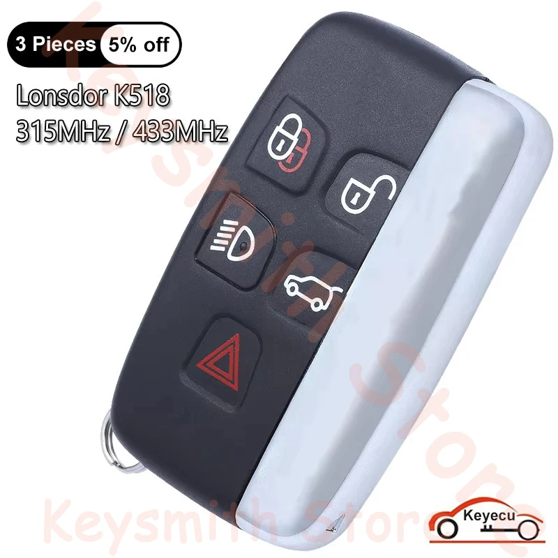 KEYECU 5 Buttons 315MHz 433MHz for Land Rover for Jaguar 2015 2016 2017 2018 Lonsdor Specific Smart Remote Control Key Fob