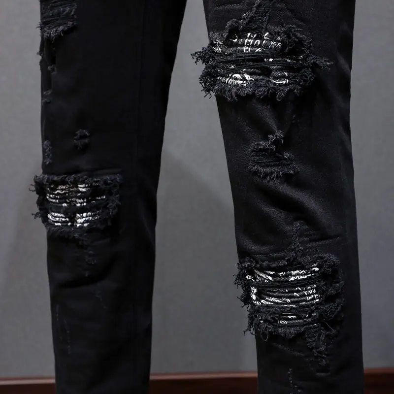 Y2k Moda Nuovi Jeans da Uomo Patchwork Lavato Nostalgico Stretch Dimagrante Retro Azzurro Jeans High Street Hip Hop Marca Sp