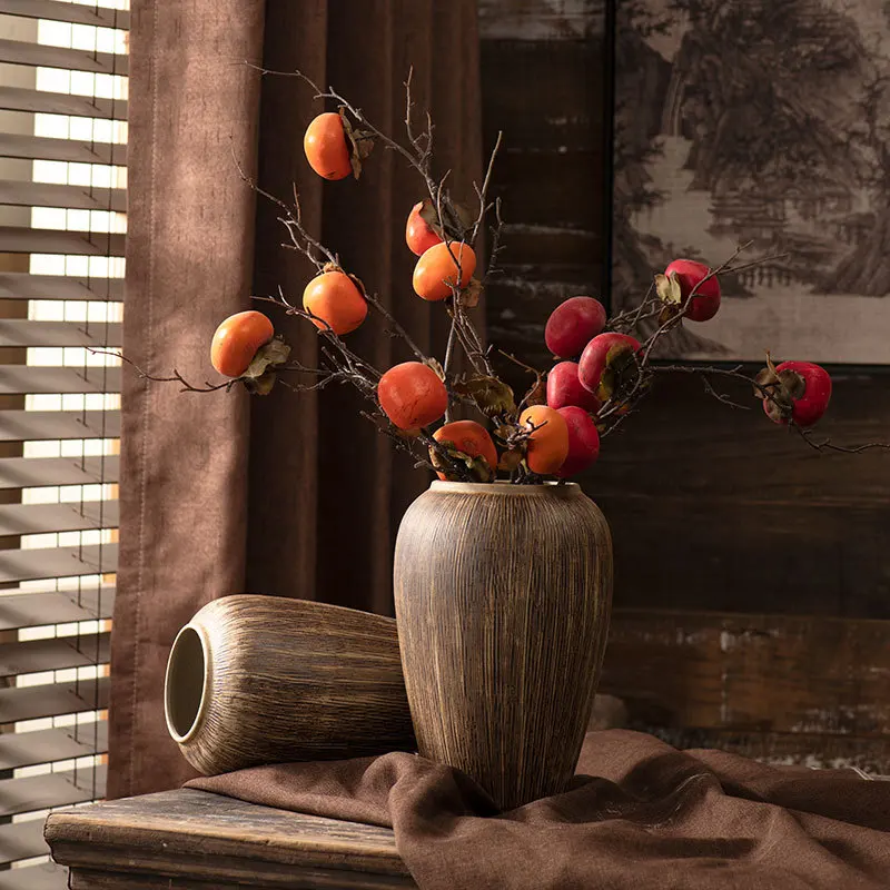 

Jingdezhen coarse pottery retro ceramic handmade vase flower arrangement decoration living room entrance shoe cabinet Chinese