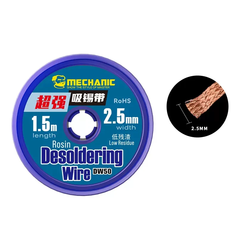 Imagem -06 - Mecânica-strong Desoldering Malha Trança Wick Fio Removedor de Solda de Cobre Dw50 1.0 mm 1.5 mm 2.0 mm 2.5 mm 3.0 mm 3.5 mm Comprimento Pcs Lot