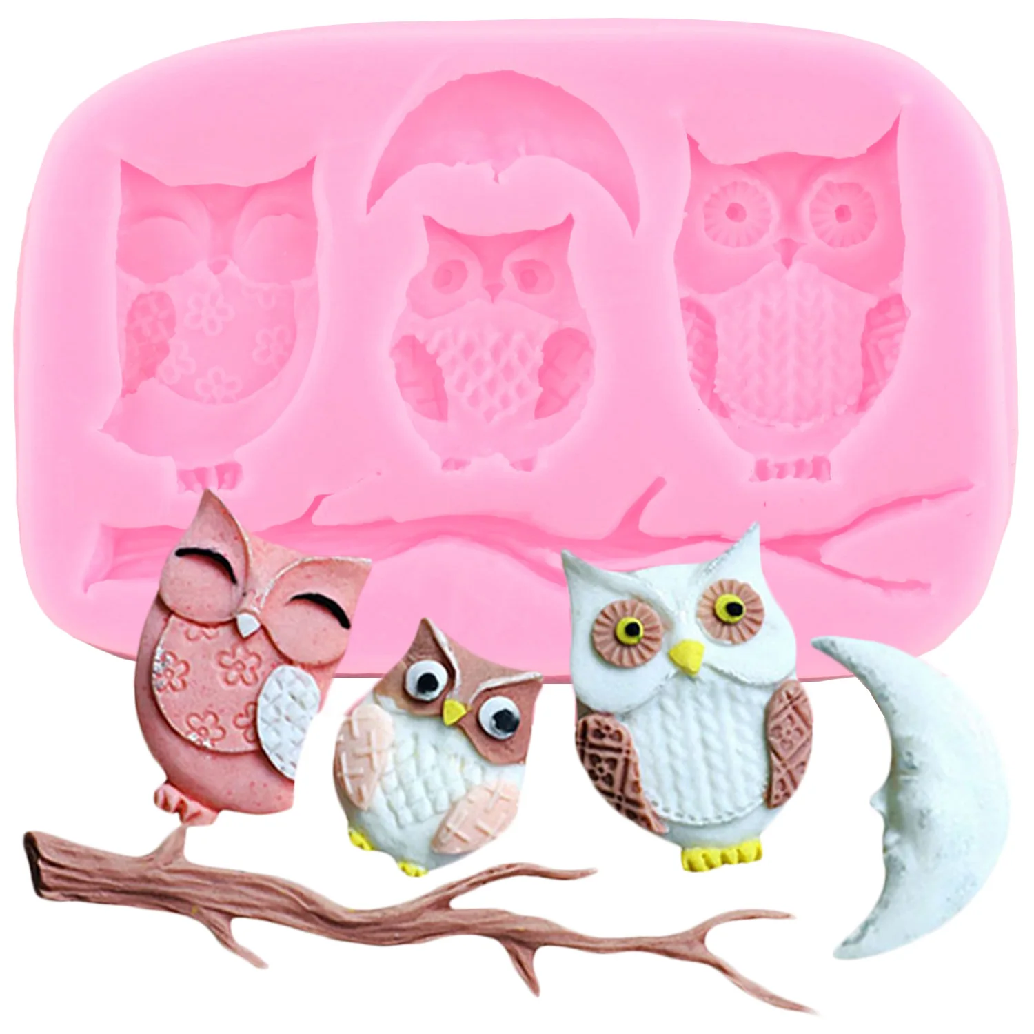 3D Owl Silicone Molds Tree branch Fondant Mold Cakecup Cake Decorating Tools Chocolate Gumpaste Mould Candy Resin Clay Moulds