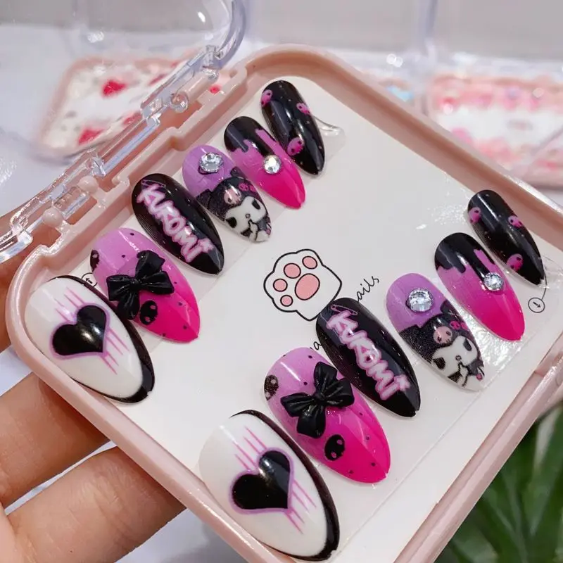 Hello Kitty False Nail Kawaii Sanrio Accessories Anime Y2k Kuromi Filler False Nail Design Removable Manicure Jewelry Girl Gift