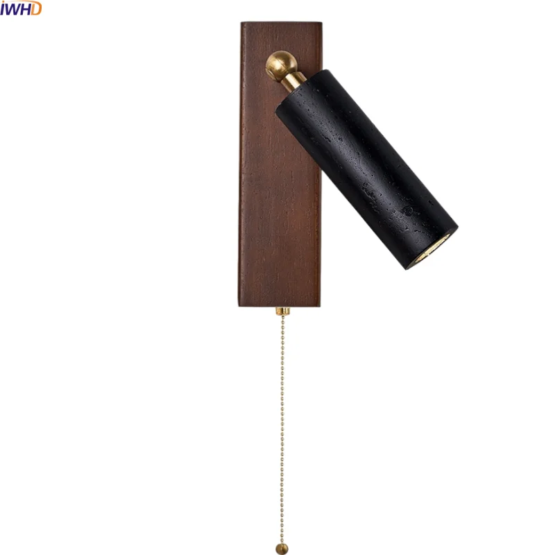 

IWHD Wooden Wabi Sabi LED Wall Sconce Lamp Black Travertine Stone Up And Down Bedroom Bathroom Stair Light Applique Murale
